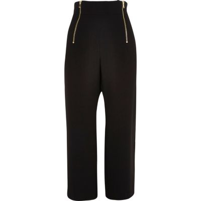Black zip cropped trousers